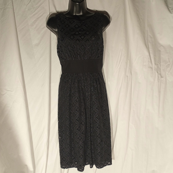 SHOSHANNA Navy & Silver Lace Fit & Flare Dress - Picture 4 of 10